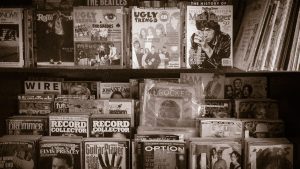film photo of magazine covers