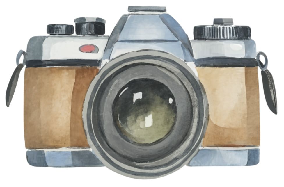 watercolor painting of a camera 