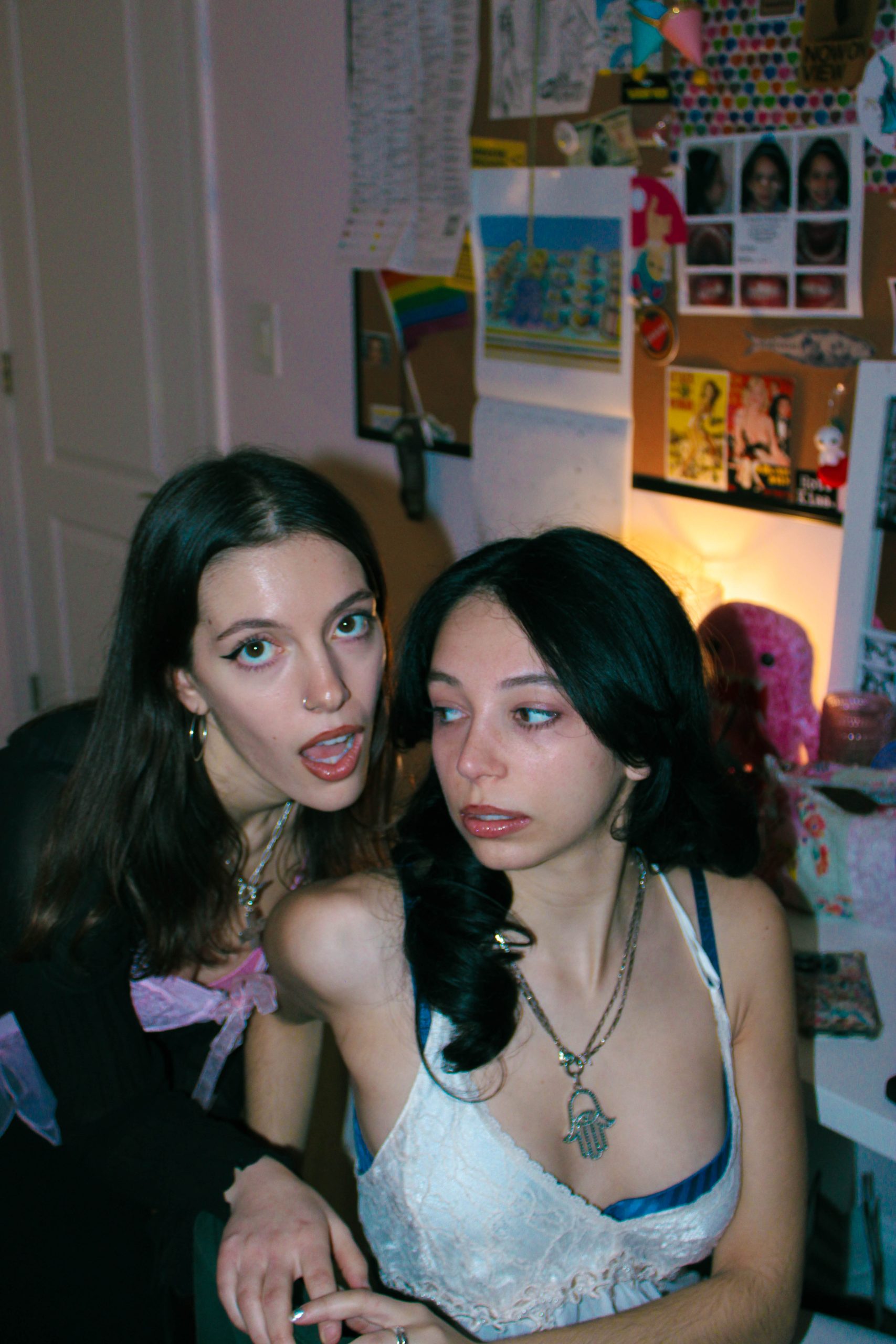 2 models getting ready at the vanity