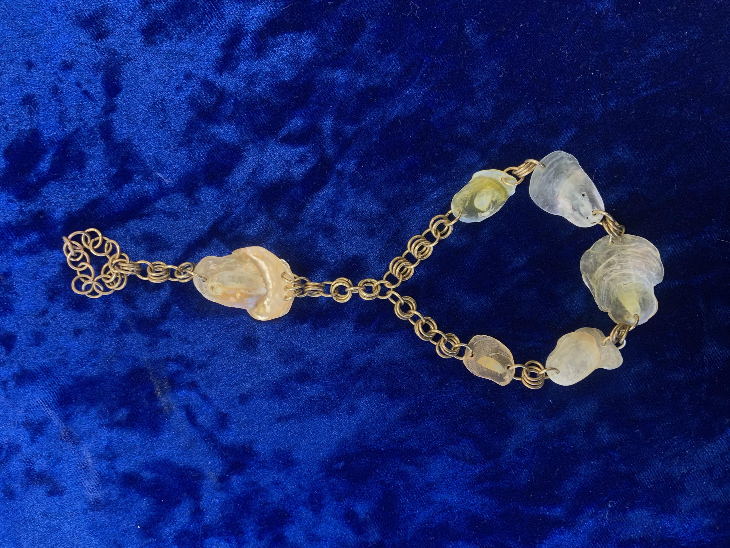 hand chain using chainmail and seashells